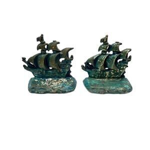 Nautical Bookends Cast Metal (possibly lead?) Vintage to Antique Damaged Yet Fab